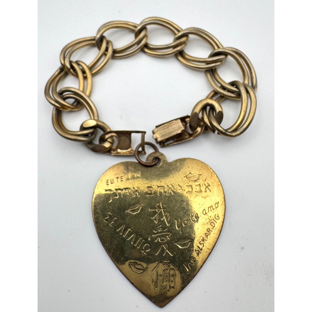 Vintage Charm Bracelet Multi Languages I Love You Heart  Valentine